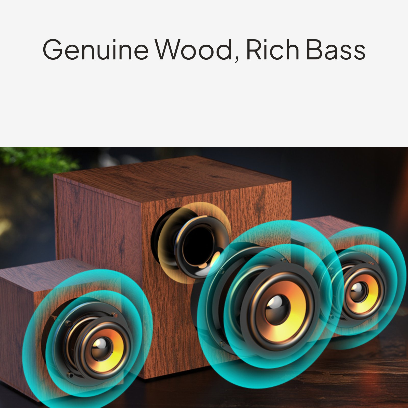 Bluetooth Computer Speaker with Subwoofer, Wooden Stereo - Picture 3 of 10