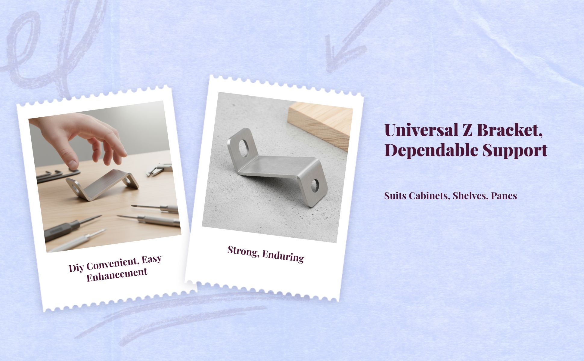Z Shape Stainless Steel Corner Bracket, sturdyDuty Trapezoidal Fixing Connector for Cabinet, Shelf, Furniture, Silver