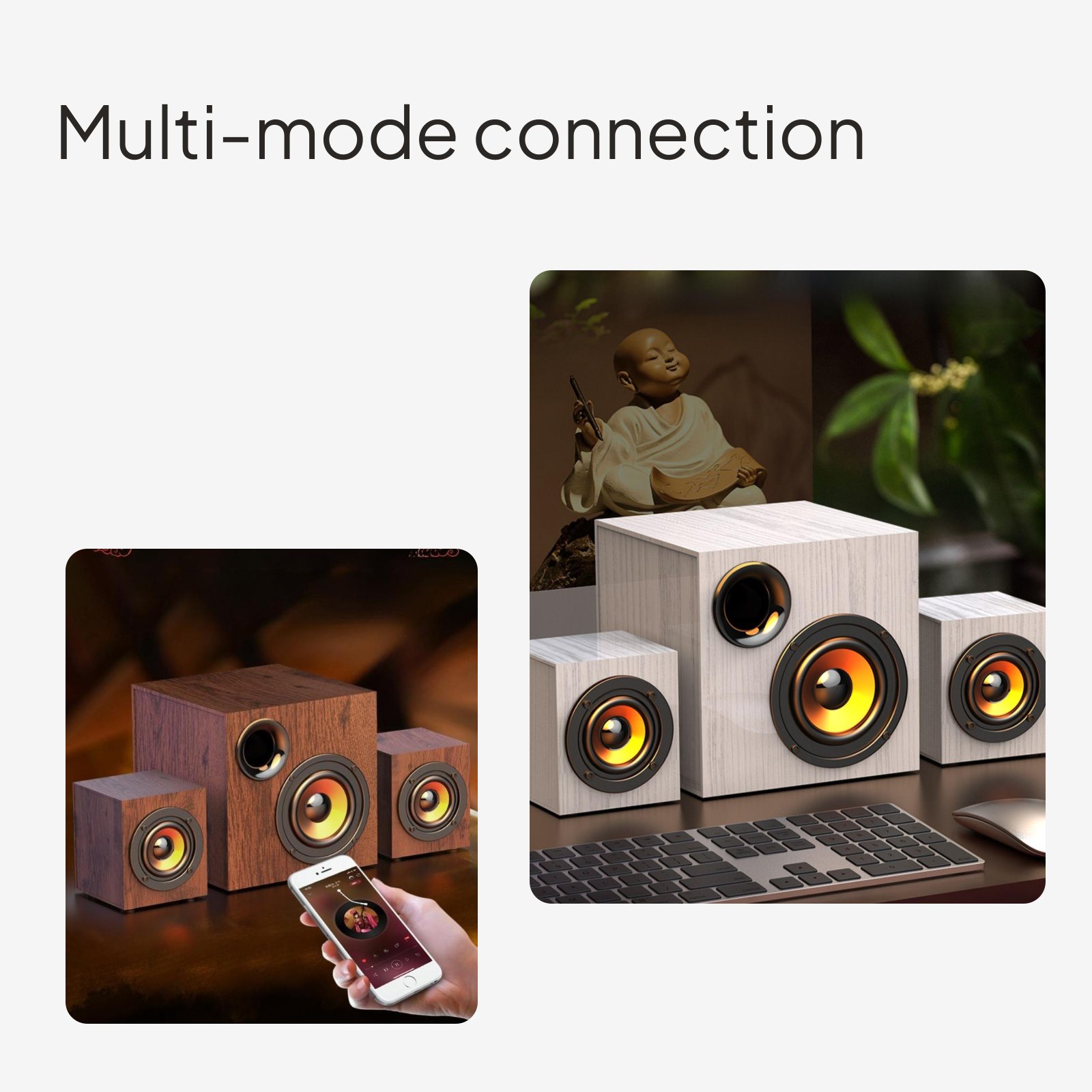 Bluetooth Computer Speaker with Subwoofer, Wooden Stereo - Picture 4 of 10