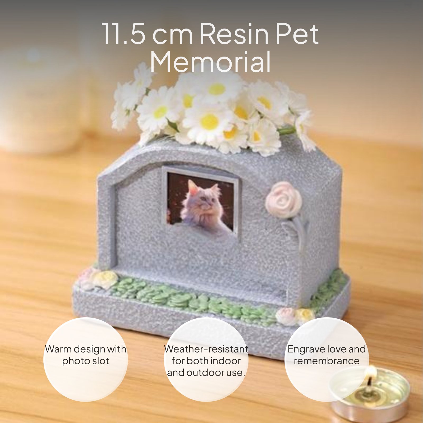 Waterproof pet grave marker, photo slot