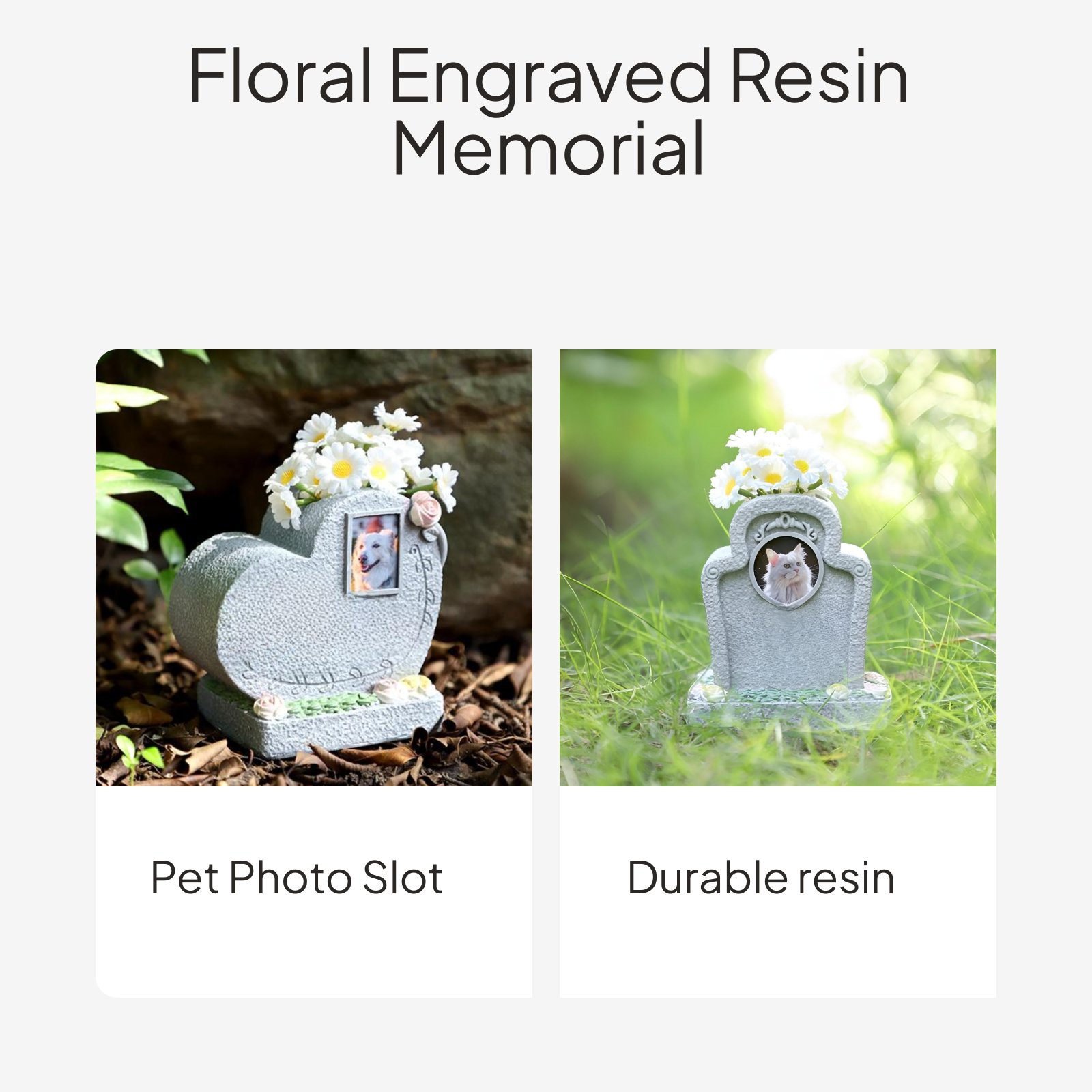 Waterproof pet grave marker, photo slot