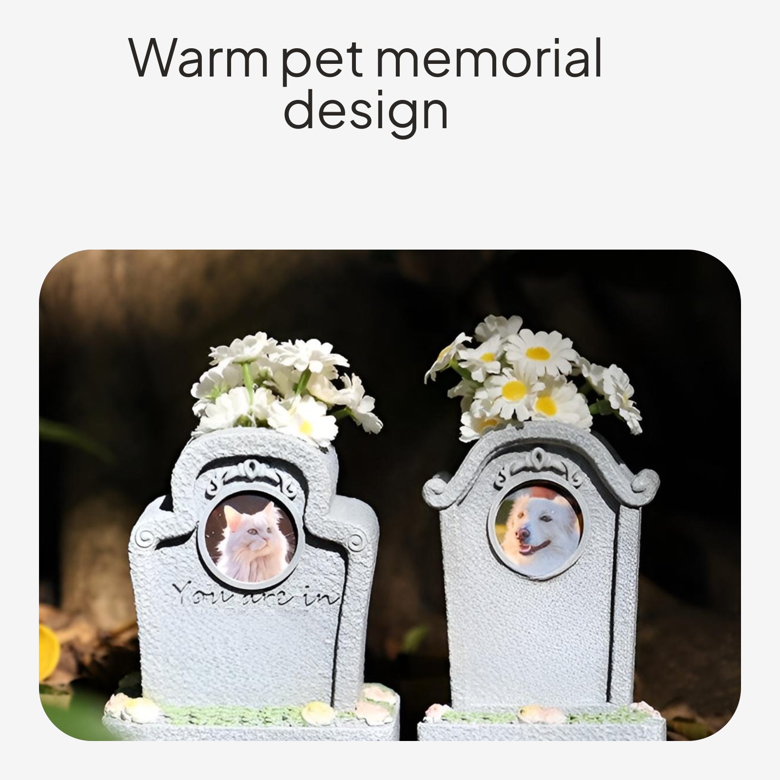 Waterproof pet grave marker, photo slot