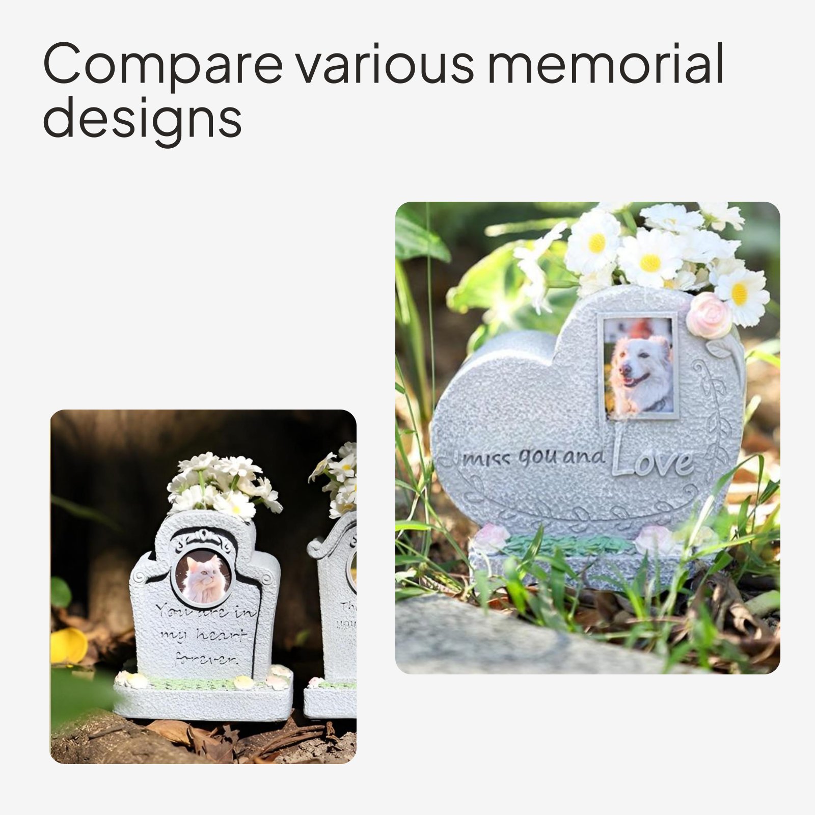 Waterproof pet grave marker, photo slot