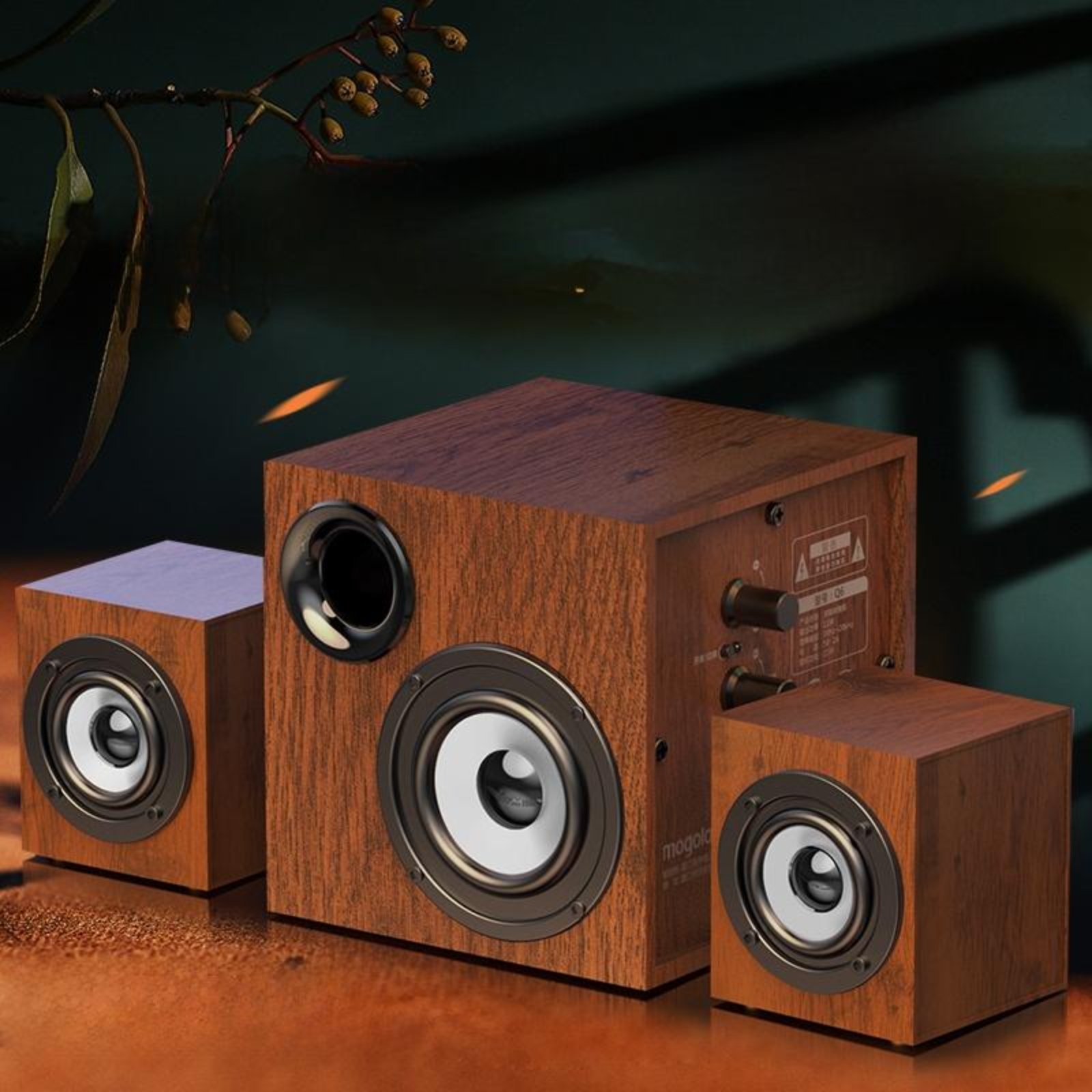 Bluetooth Computer Speaker with Subwoofer, Wooden Stereo - Picture 1 of 10