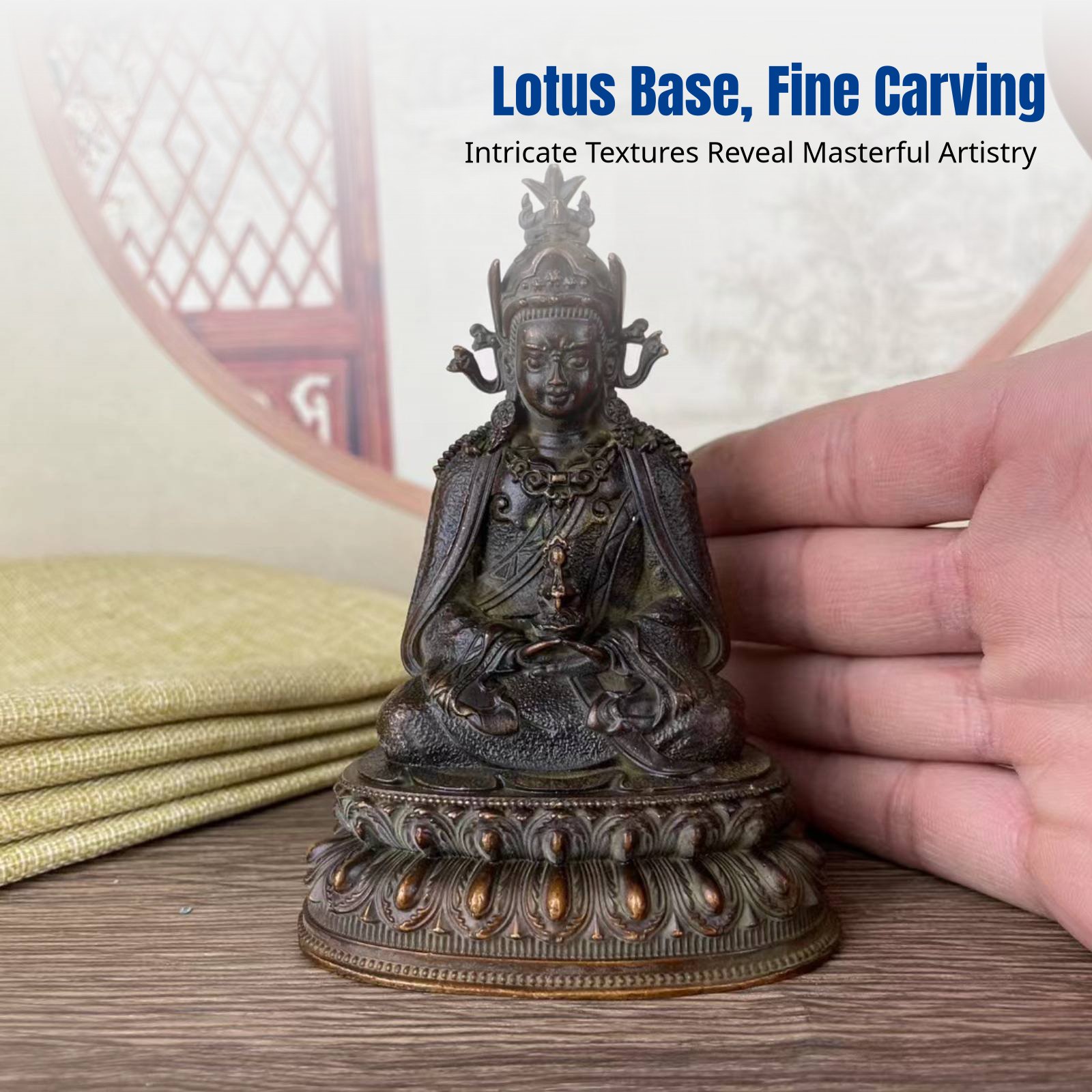 Aged Bronze Buddha Statue, Alloy, Tibetan Yellow Jambhala, Home, Random