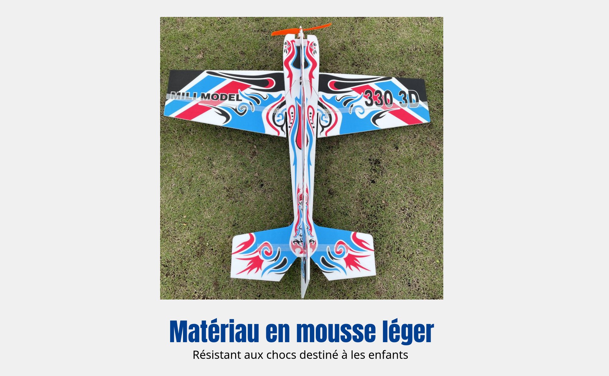 Avion RC, F3P 330 électrique, mousse rigide, aile fixe solide
