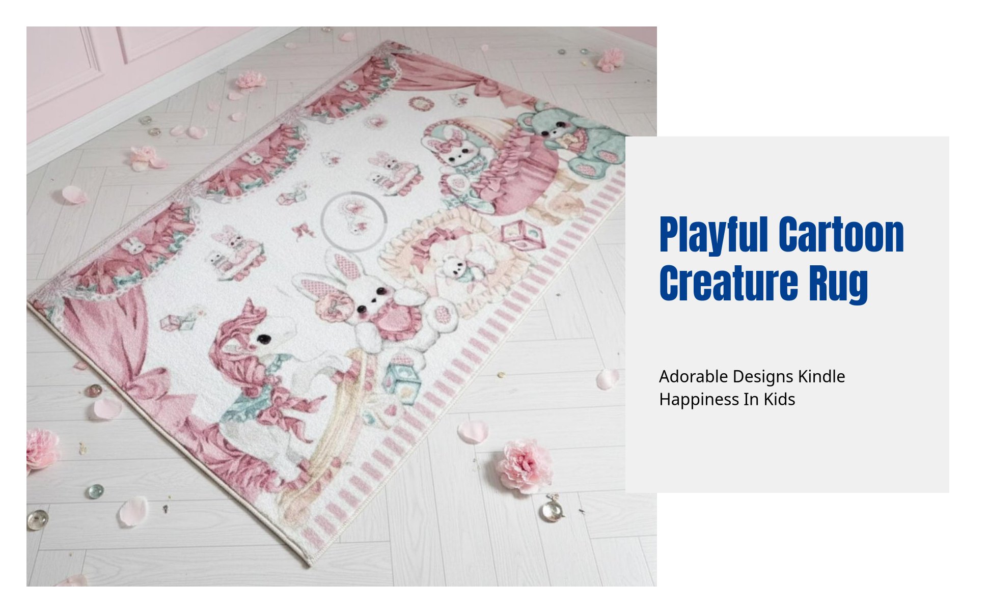 Cartoon Creature Rug, Teddy Hare Carpet, Faux Cashmere, Bedroom, Kawaii