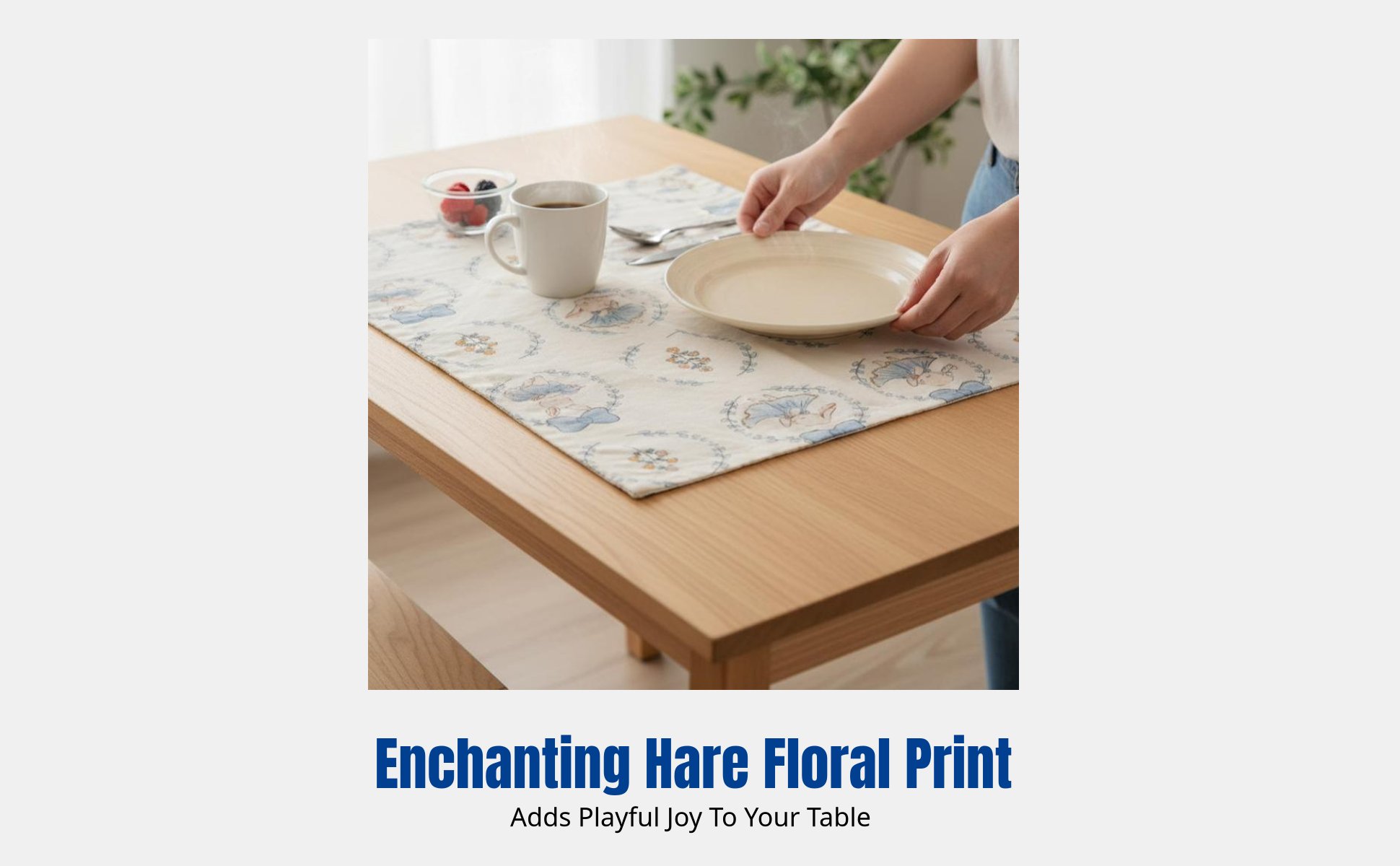 Navy Floral Hare Placemat, Heat Resistant, Country Style