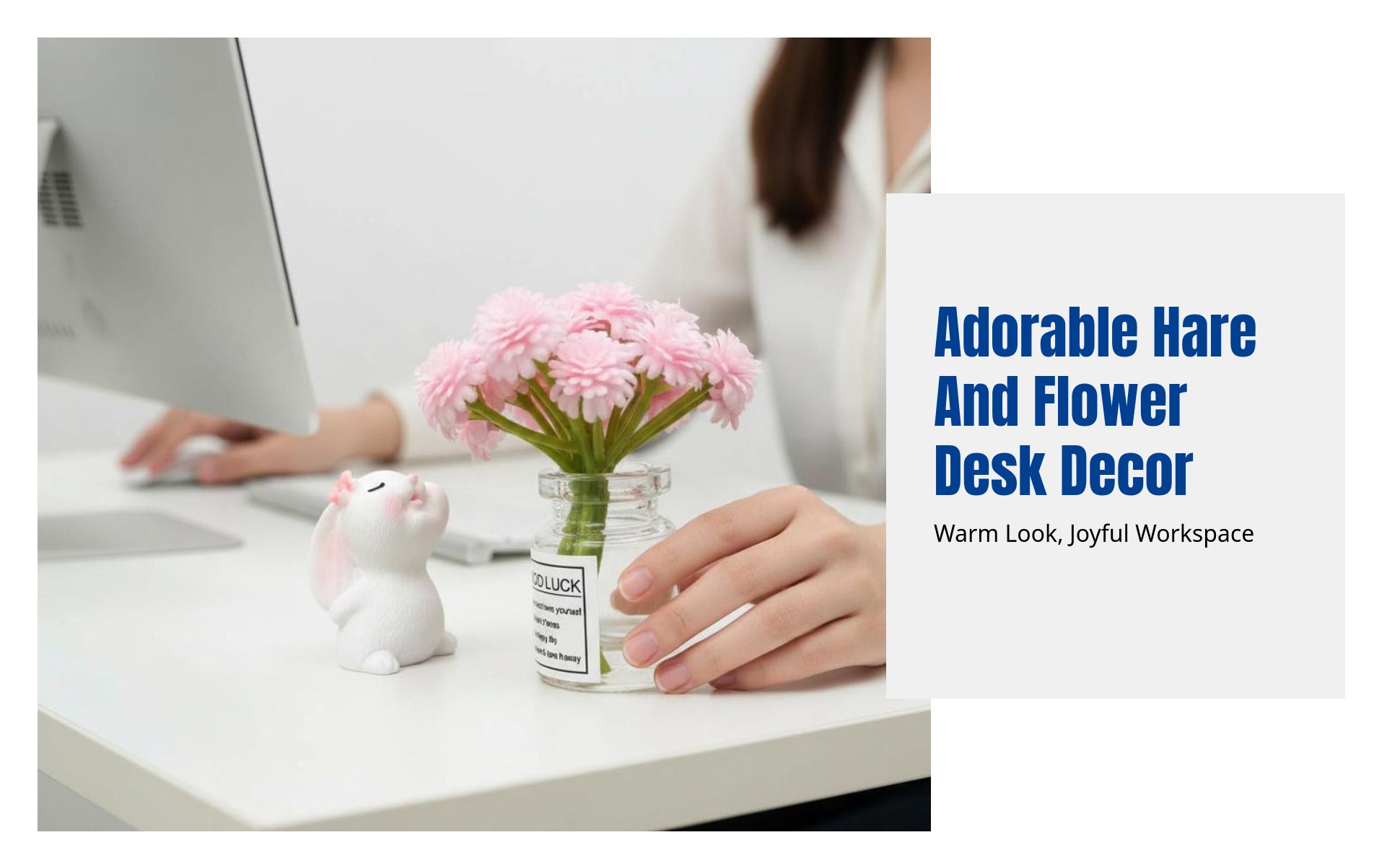 Desk Decor, Cute Bunny Flower Ornament, Office Desktop Accessory