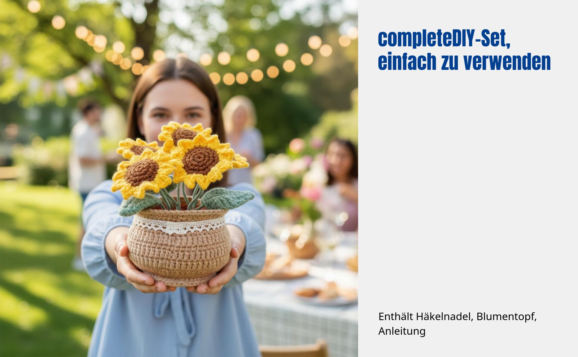 Handgemachtes Garn-Arrangement-Set, DIY gestrickte Blume, Wildblume, Topfdeko