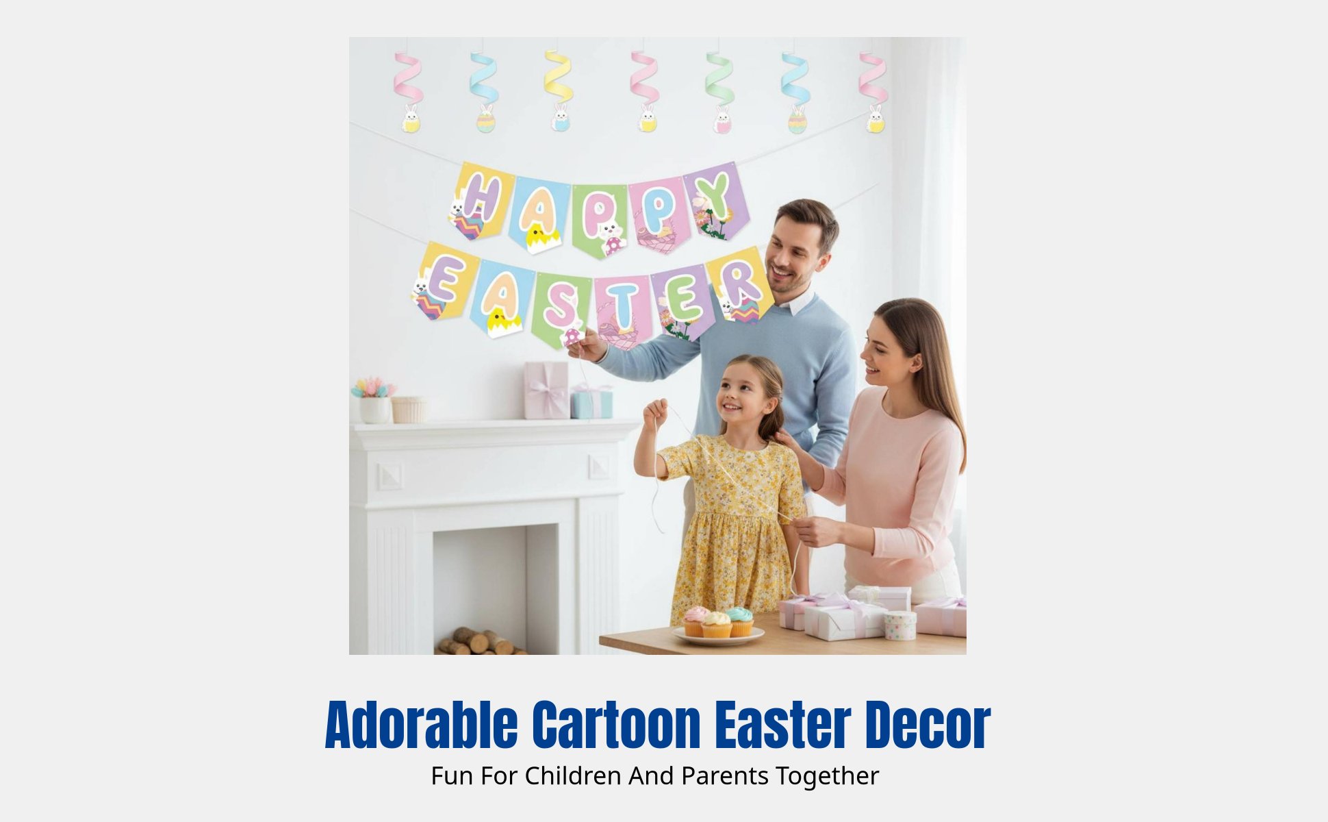 Easter Banner, Cartoon Bunny Twisted Hanging Decor, Oval Party Supplies