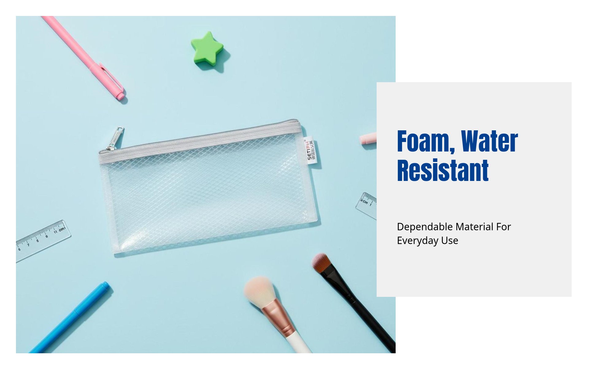 Foam Pen Case, Transparent Waterproof Pouch, Portable Stationery Bag