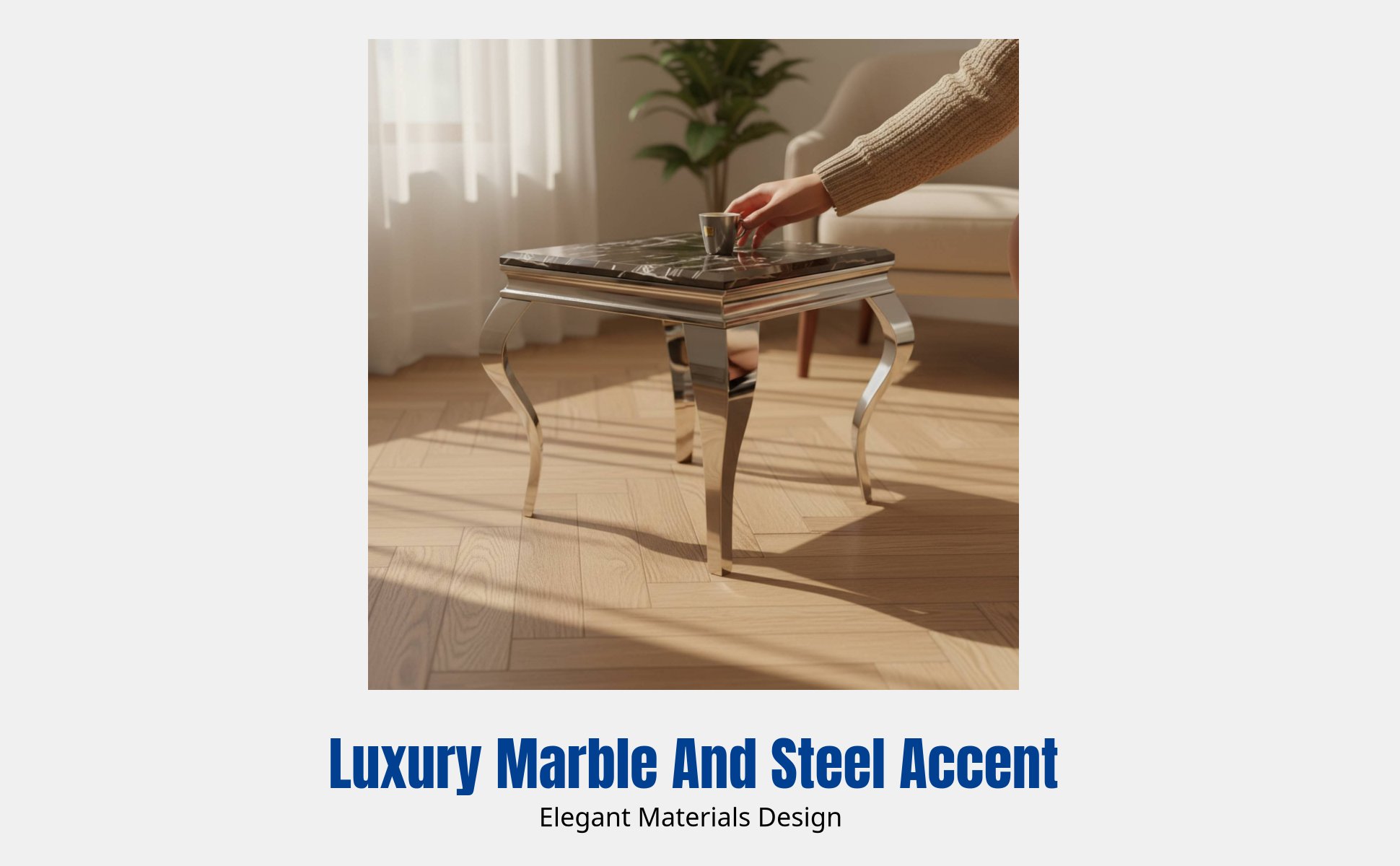 Modern Marble Side Table, Stainless Steel, Minimalist Sofa End Table
