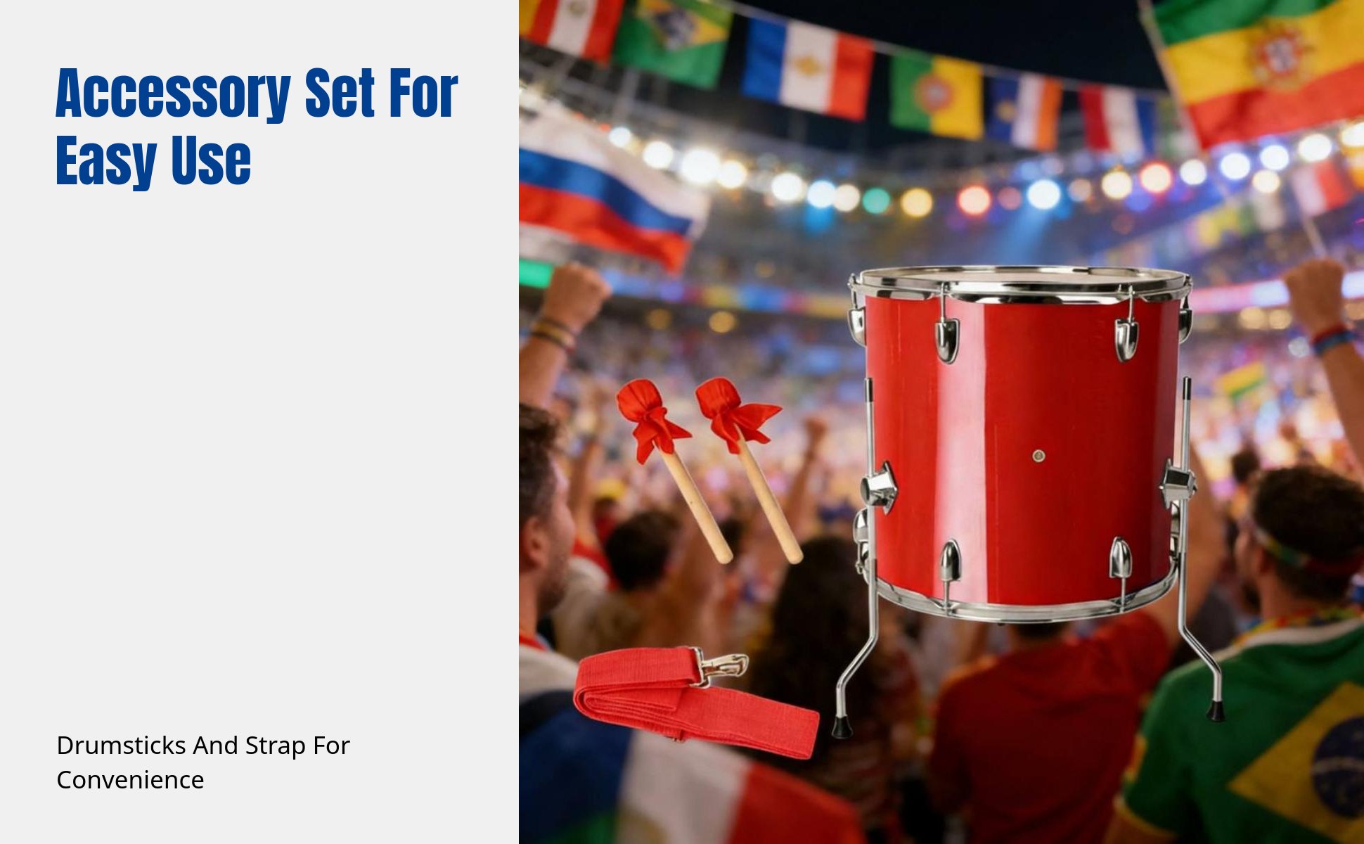 Cheering Drum for Sports Events, Fan Parade, Snare Drum, Accessories