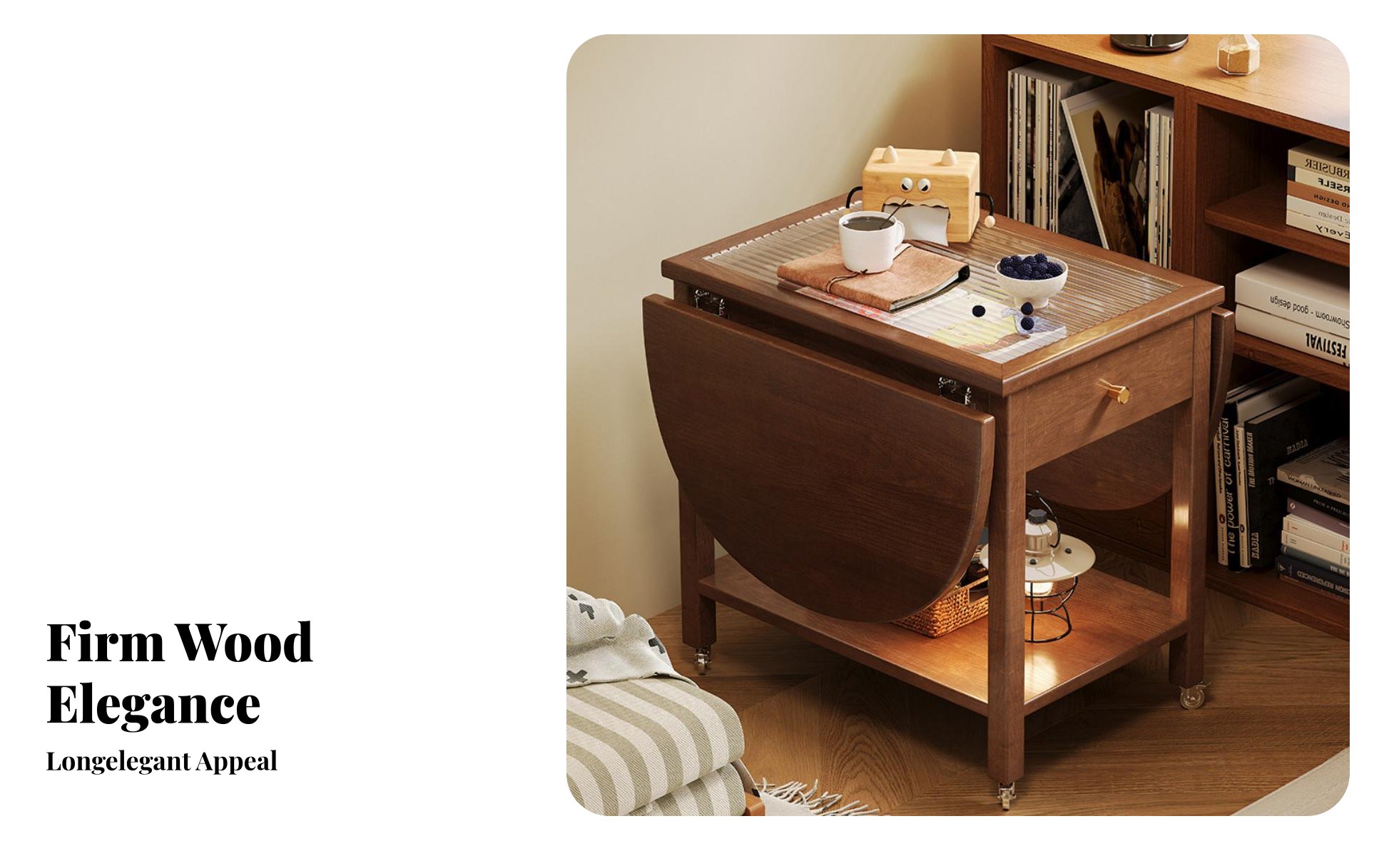 Folding Trolley with Removable Tray Nordic Modern minimalist design Mobile End Table Space-Saving