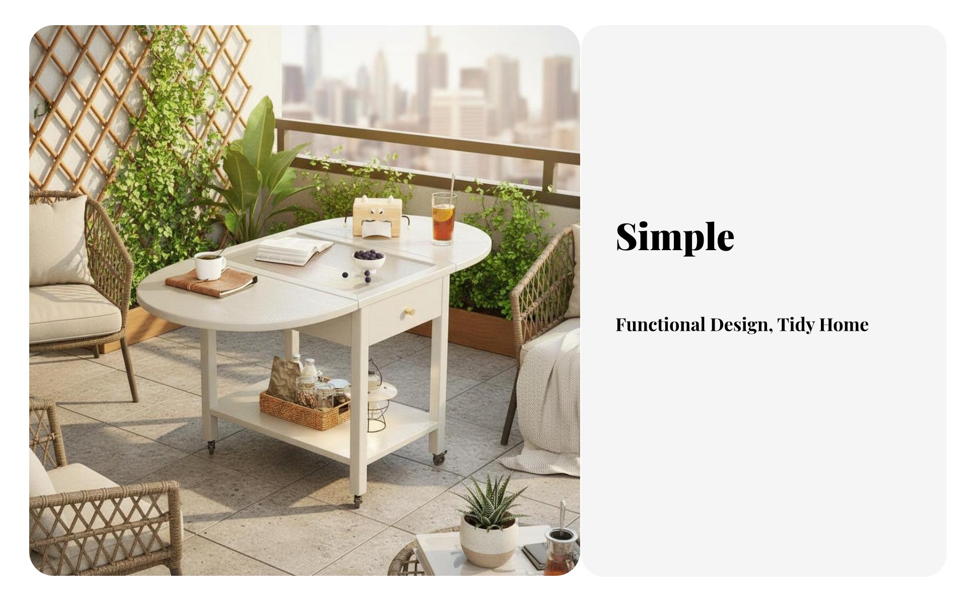 Folding Trolley with Removable Tray Nordic Modern minimalist design Mobile End Table Space-Saving