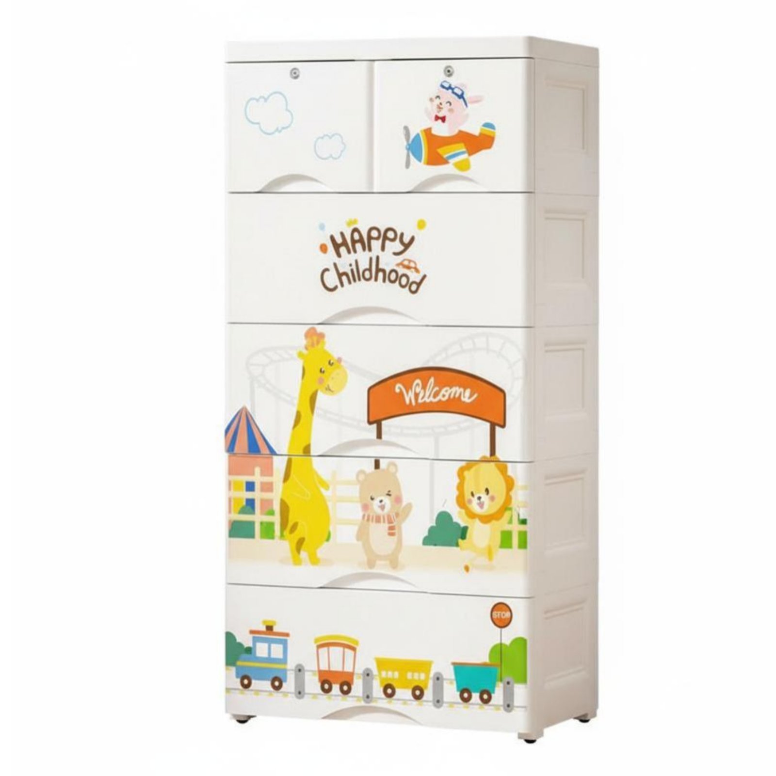 Plastic Rolling Cart Large Capacity Drawers Kid-safe Design for Bedroom