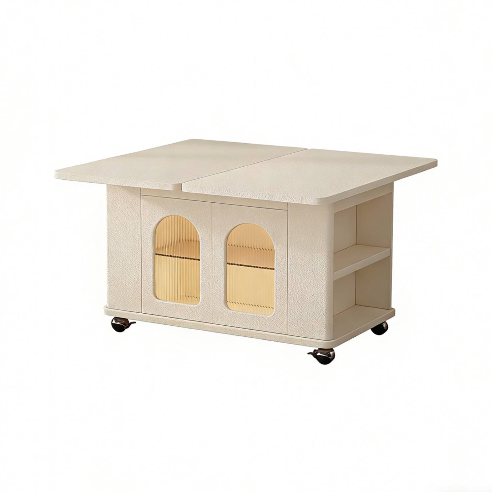 Rolling C-Shaped End Table Height-Adjustable Wheeled C-Table Space-Saving