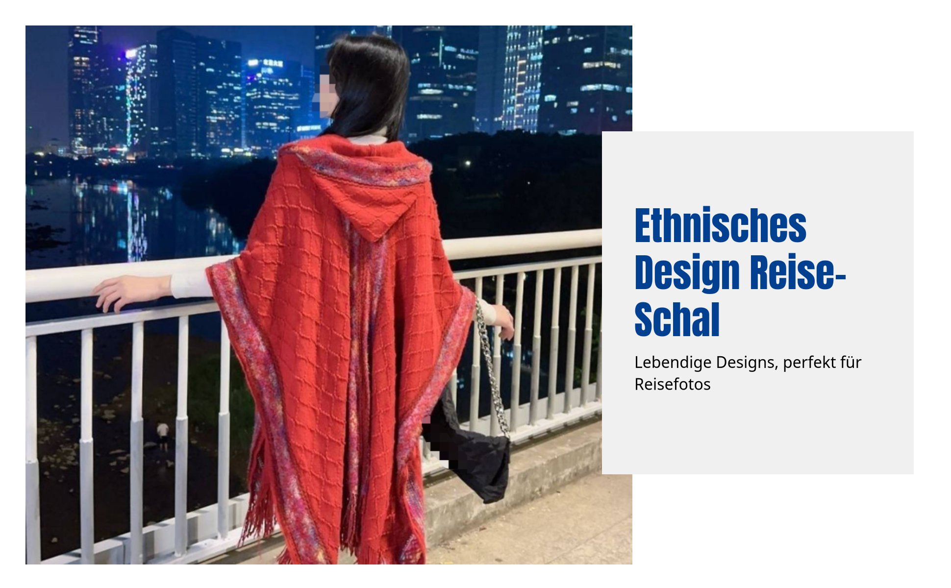 Ethno Kapuzen-Cape, Pullover-Schal, Damen Reise-Tuch, mit Fransen