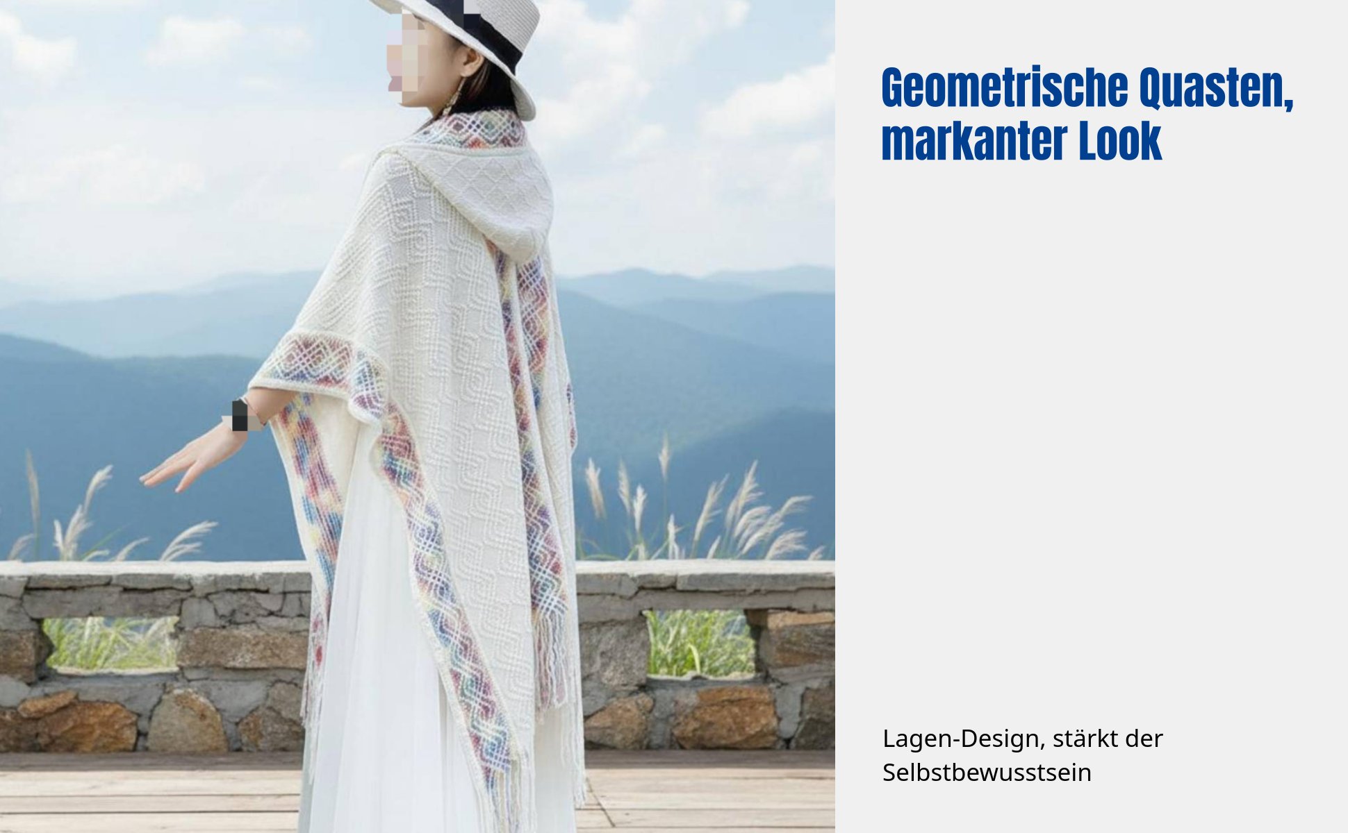 Ethno Kapuzen-Cape, Pullover-Schal, Damen Reise-Tuch, mit Fransen
