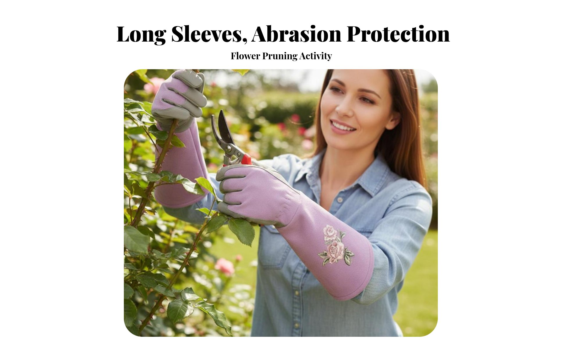 Leather Garden Gloves, Long Sleeve, Anti-Puncture, Floral Print, Women