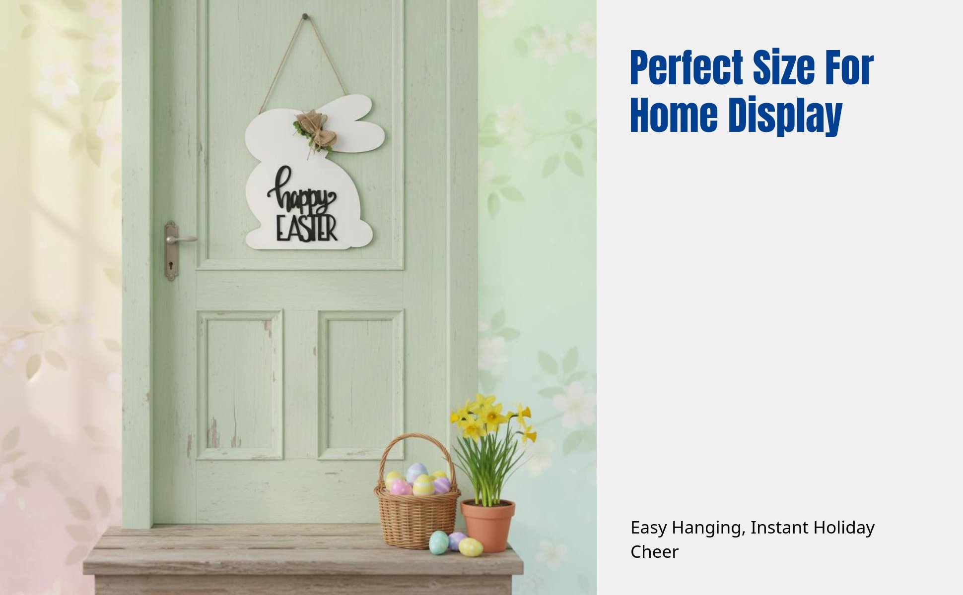 Easter Bunny Ribbon Wooden Door Sign, 3D Welcome Hanging, Party Decor