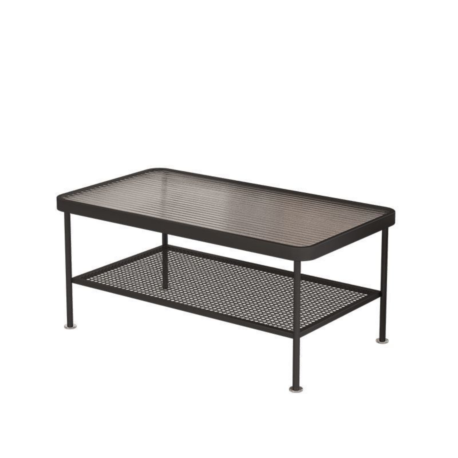 1 Piece Glass Table Rectangular Coffee Table Two-tier Fluted Glass Top Metal