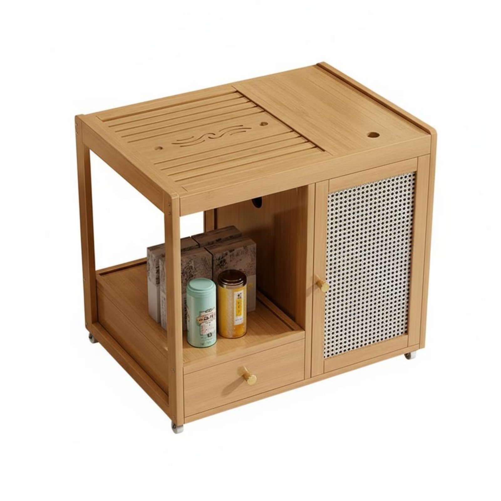 Mobile Tea Table Rolling Serving Trolley with Ample Storage Universal Wheels