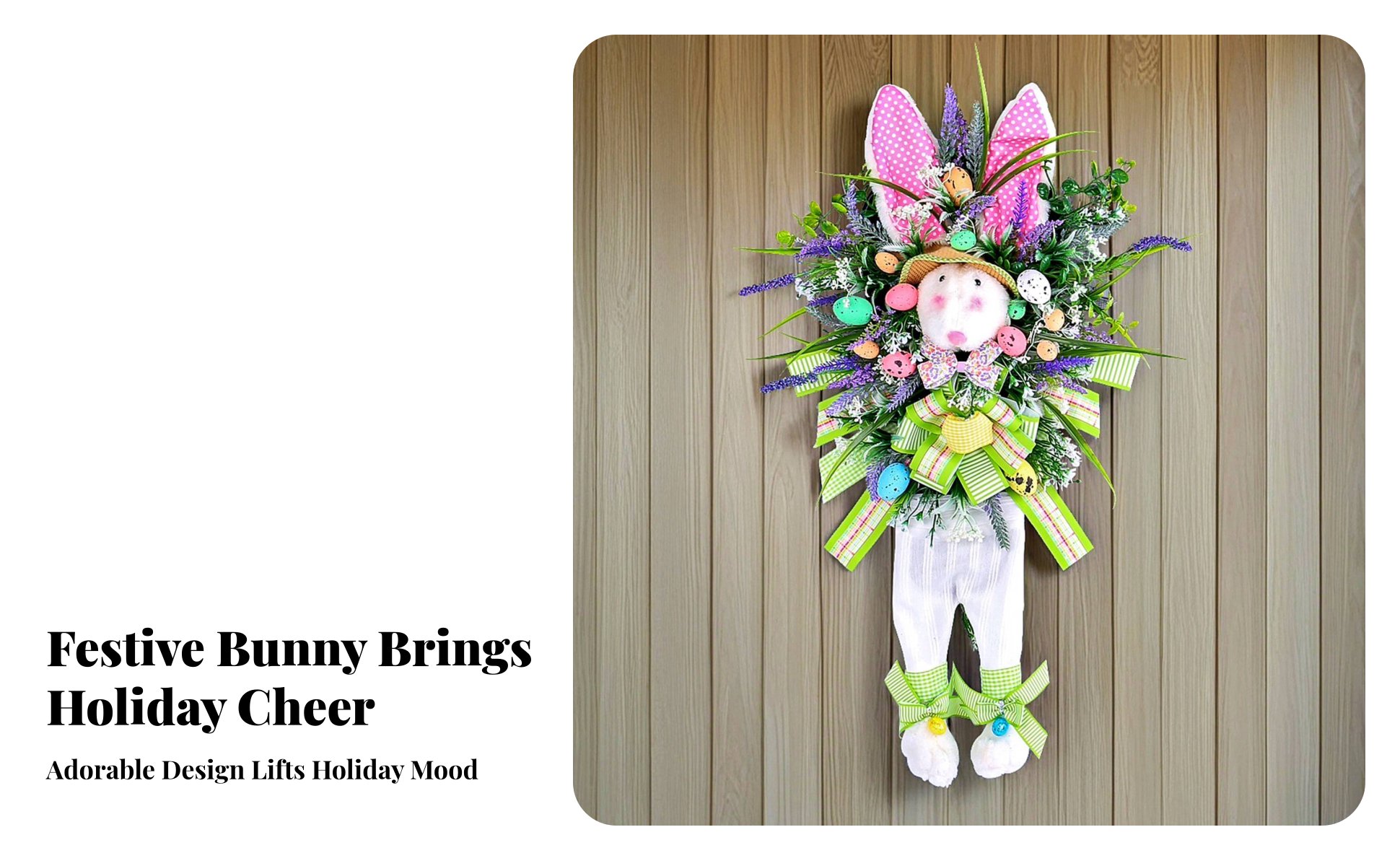 Easter Bunny Wreath Artificial Greenery Easter Door Decoration for Porch Decor