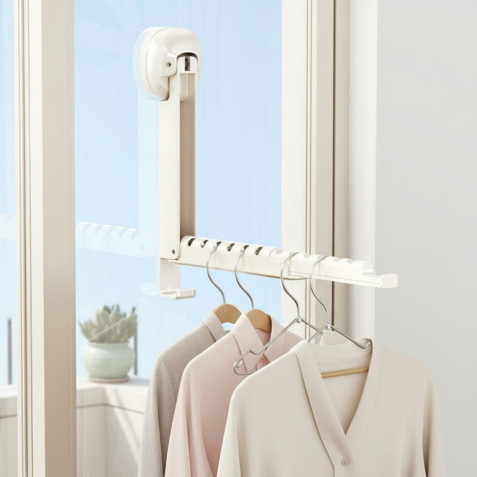 Suction Cup Clothes Rack Space-Saving No-Drill Clothes Hanger Multi-Purpose