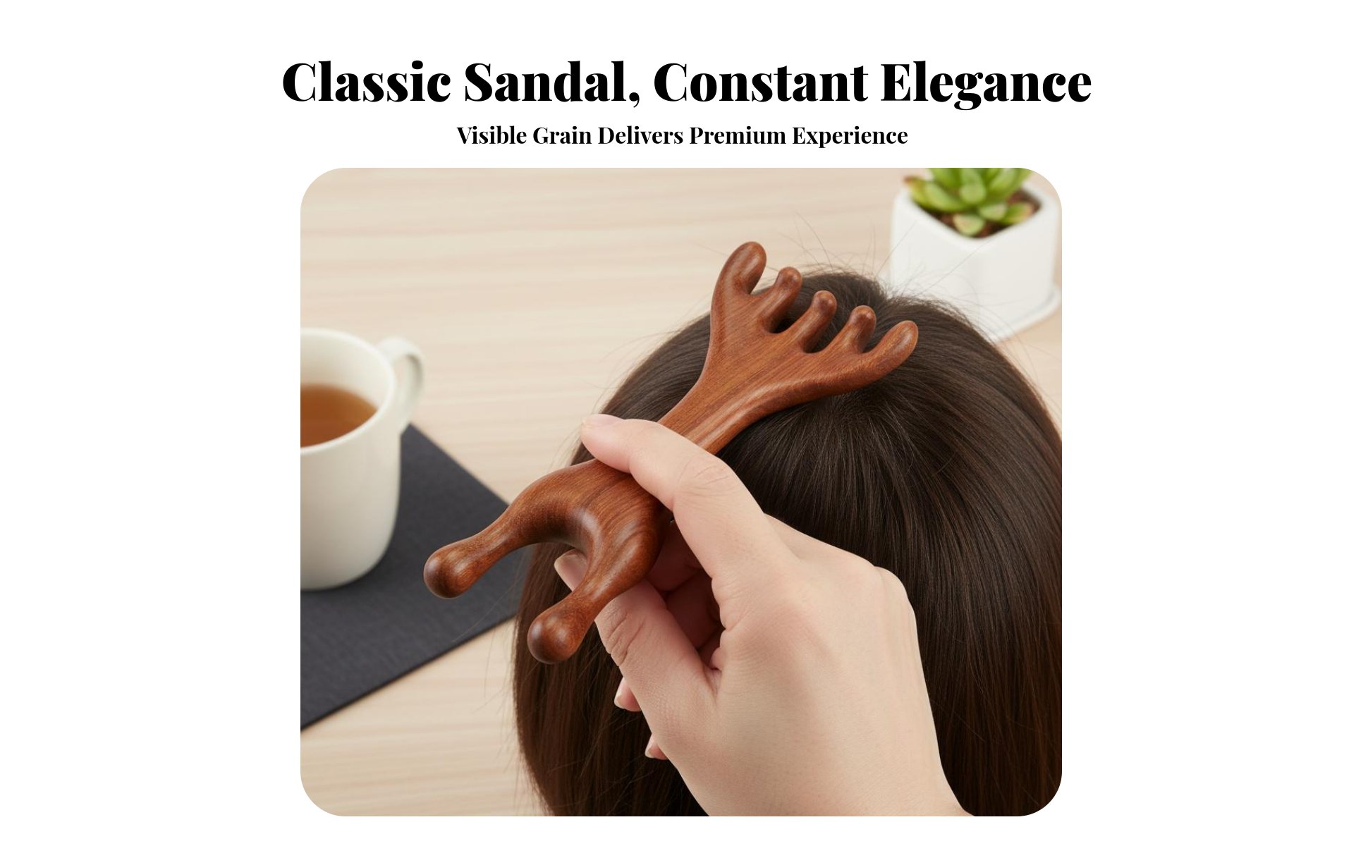 Sandalwood Meridian Comb Handheld Five-Prong Head Massager Promotes Relaxation