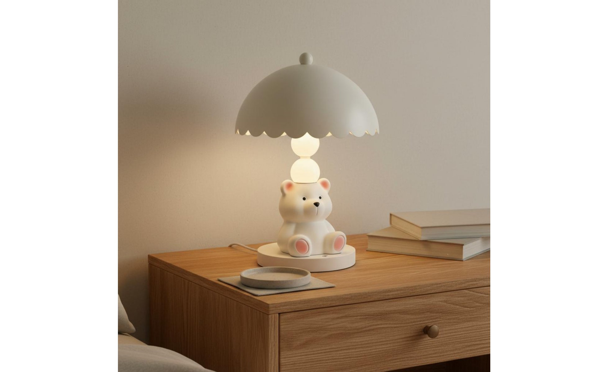 White Bear Table Lamp Press Control Bear Night Light Rechargeable for Bedroom