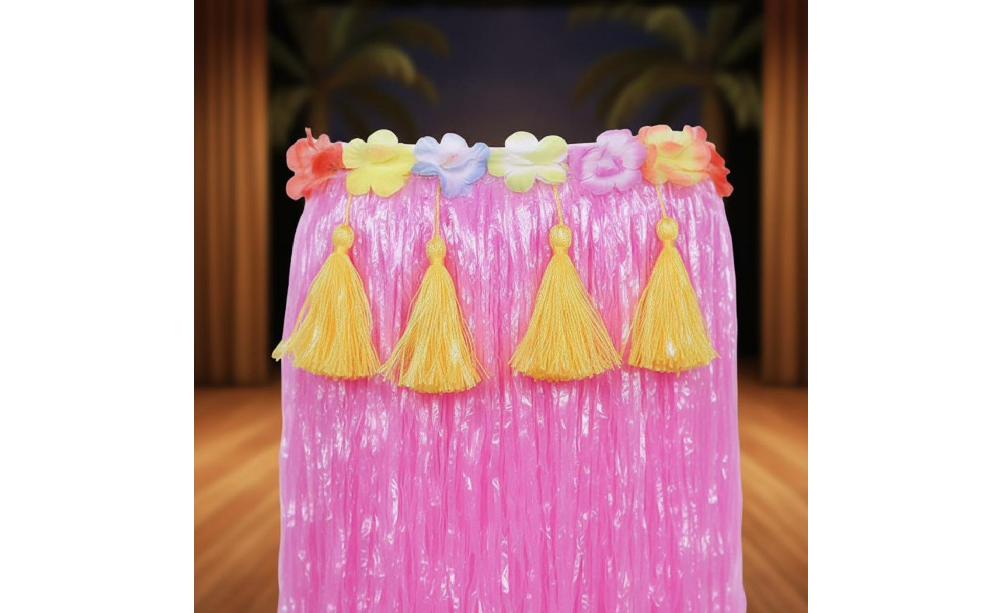 8 Pieces Hula Grass Skirt Set Easy to Wear Grass Skirt and Lei Set Elastic Fit