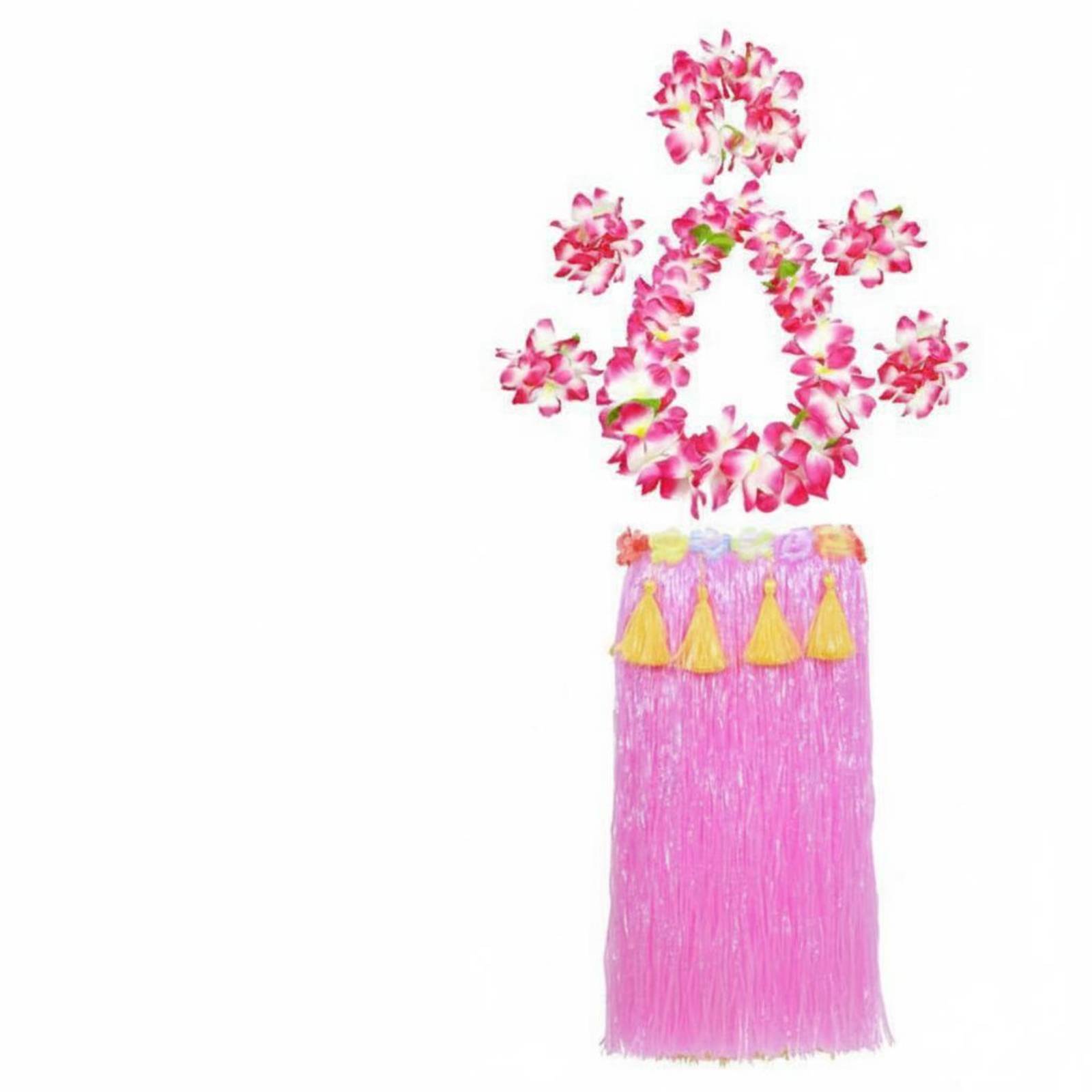 8 Pieces Hula Grass Skirt Set Double Layer Grass Skirt and Lei Set Lightweight