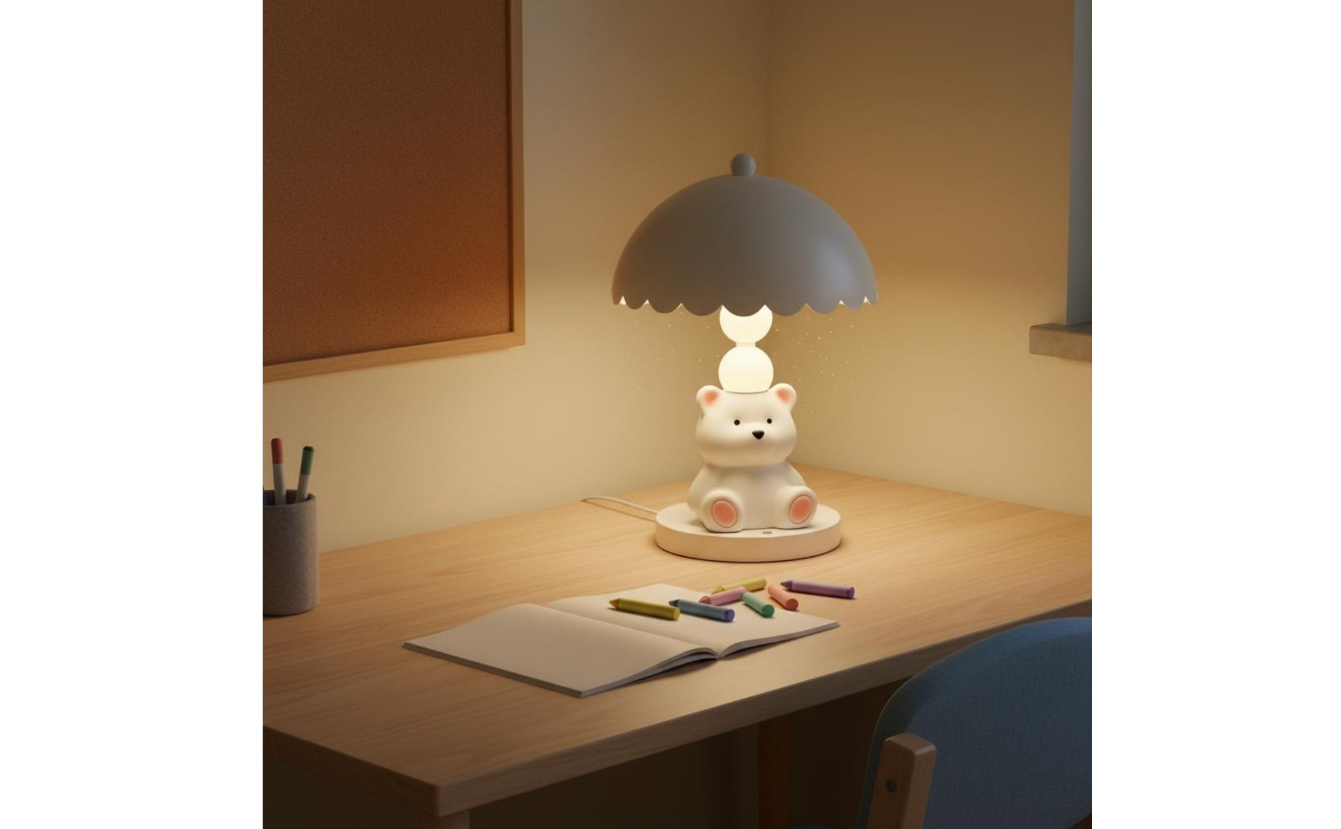 White Bear Table Lamp Press Control Bear Night Light Rechargeable for Bedroom