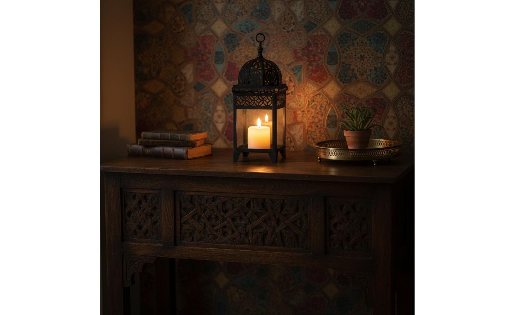 Moroccan Design Lantern Windproof Wrought Iron Candle Lantern Exotic Atmosphere