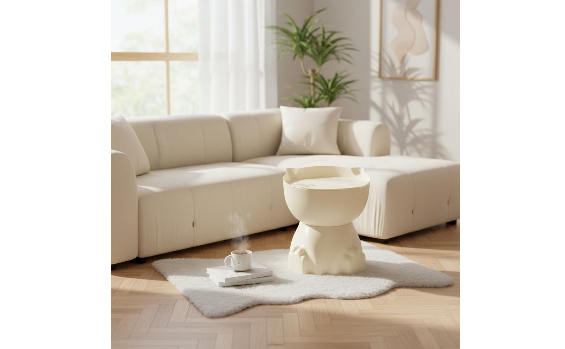 Cream Design Accent Table Space Saving Small Round Side Table Multi-Purpose