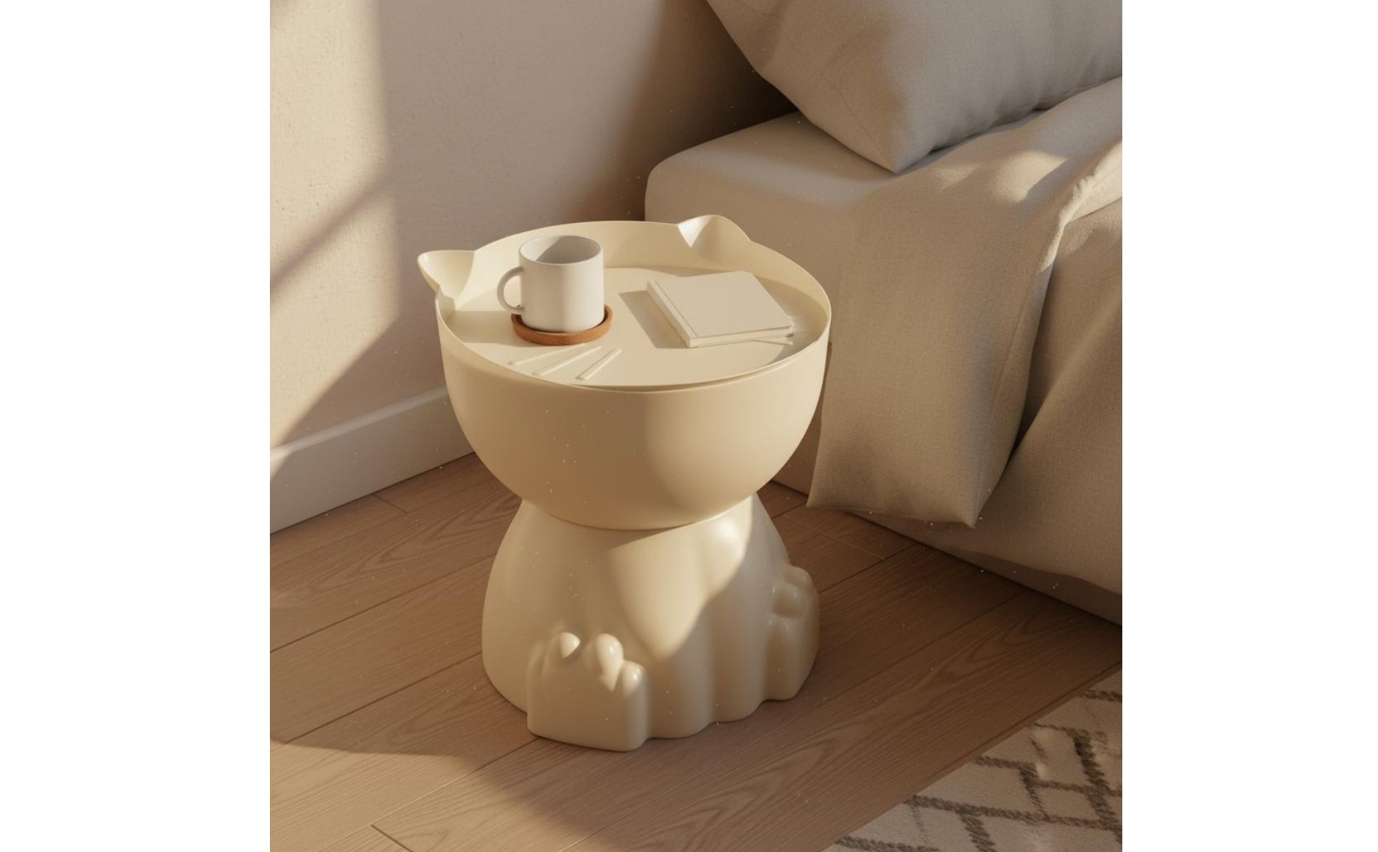Cream Design Accent Table Space Saving Small Round Side Table Multi-Purpose