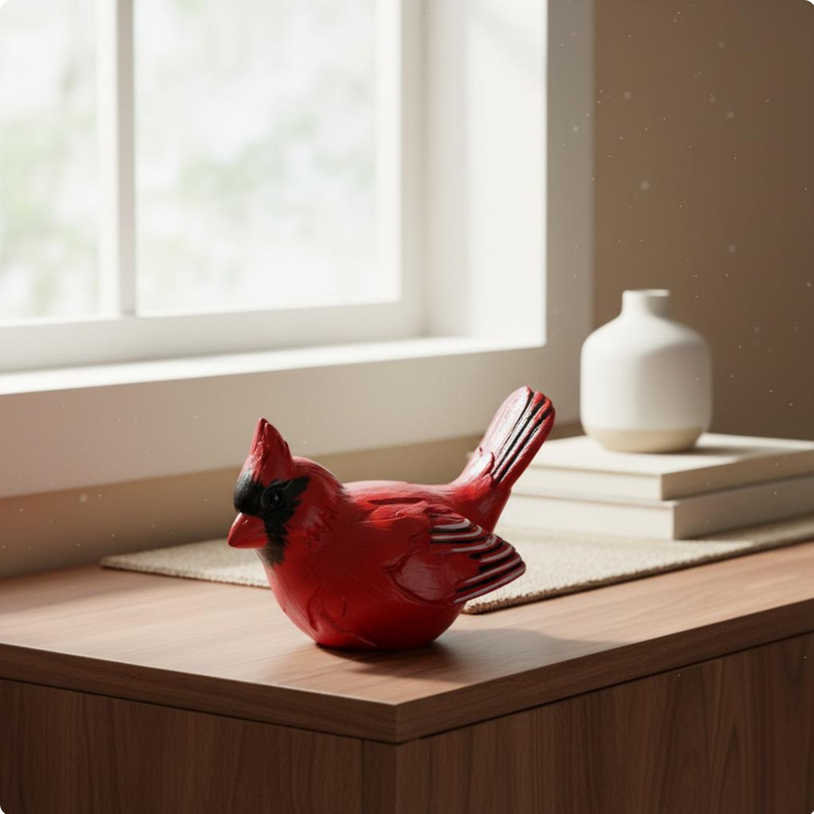 Hand-Painted Bird Sculpture Symbolic Resin Red Bird Statue Realistic Look