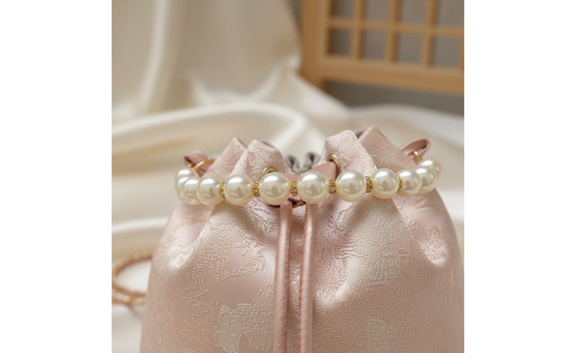 Chinese Design Crossbody Bag Elegant Embellishments Drawstring Pouch Bag