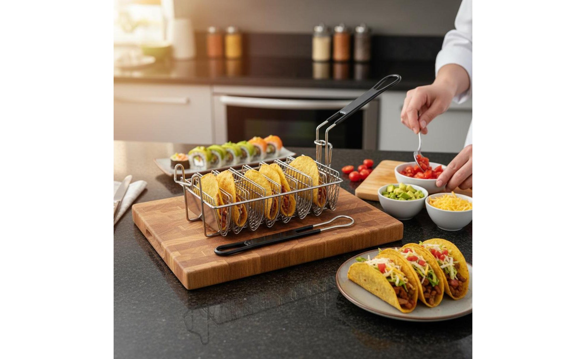 Taco Shell Fryer Basket Detachable Handle Taco Shell Molding Basket for Chefs