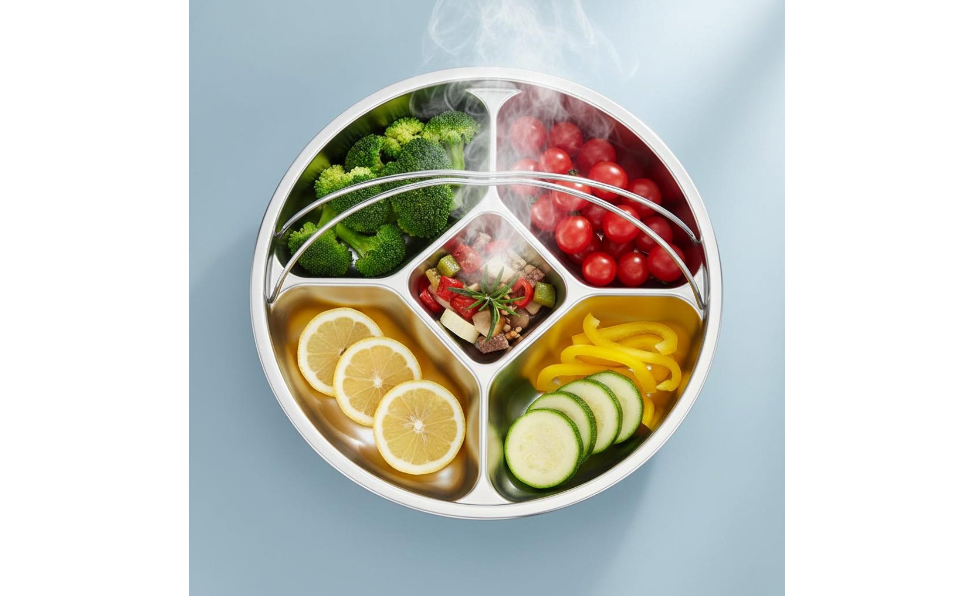 Divided Steamer Plate Prevents Flavor Mixing Round Portion Control Plate