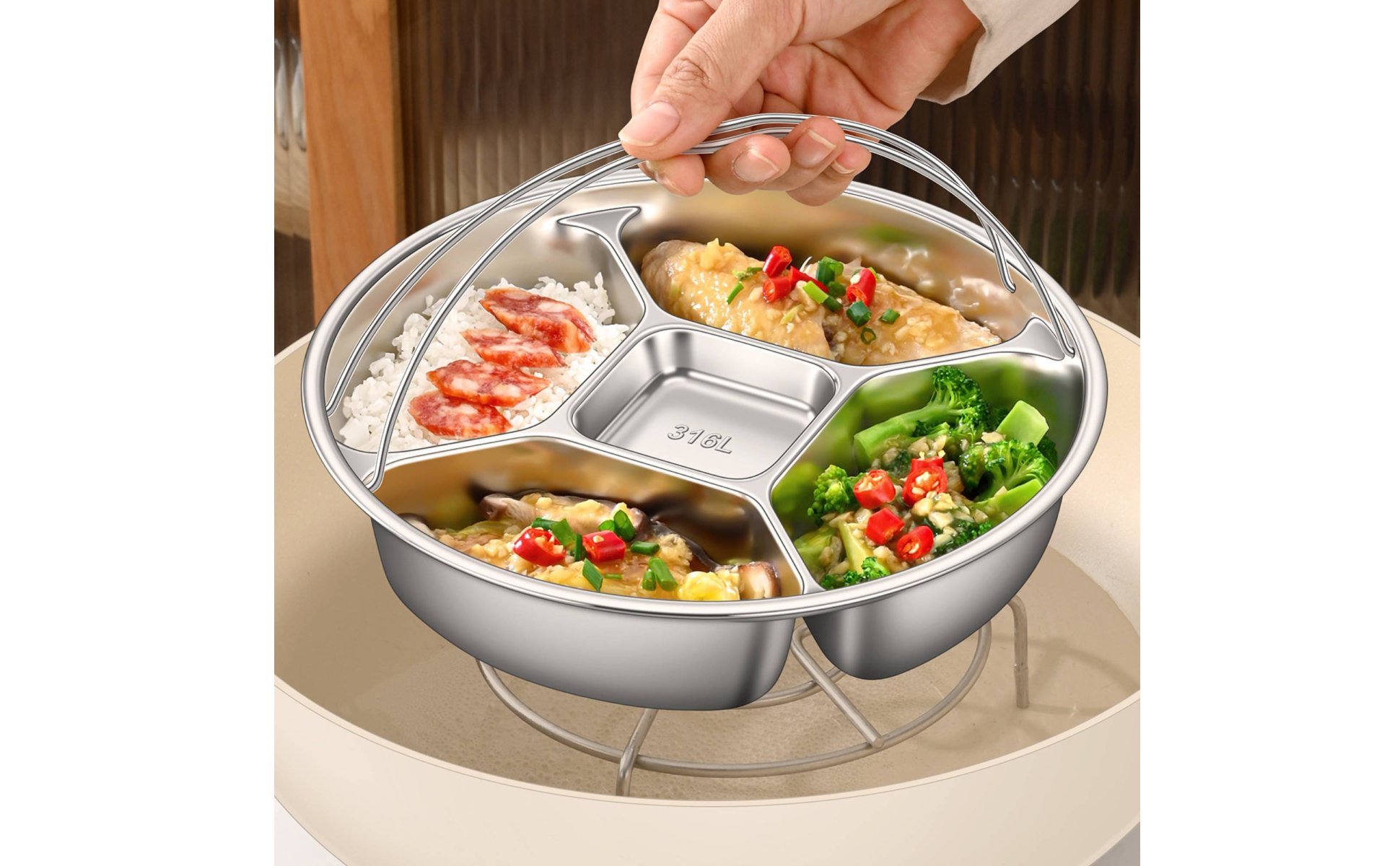 Divided Steamer Plate Prevents Flavor Mixing Round Portion Control Plate