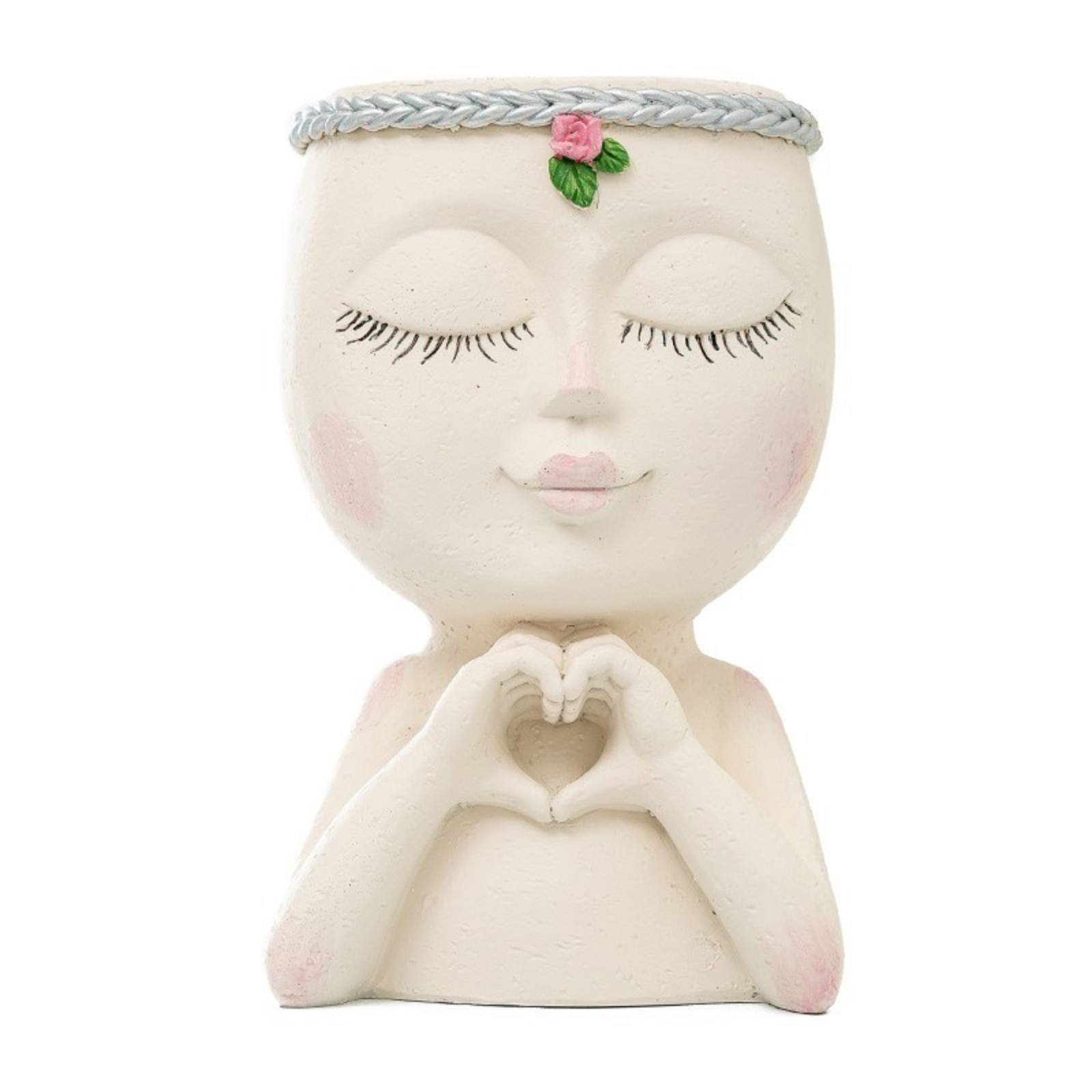 Girl Decorative Planter Resin Sculpture Flower Accent for Bedroom