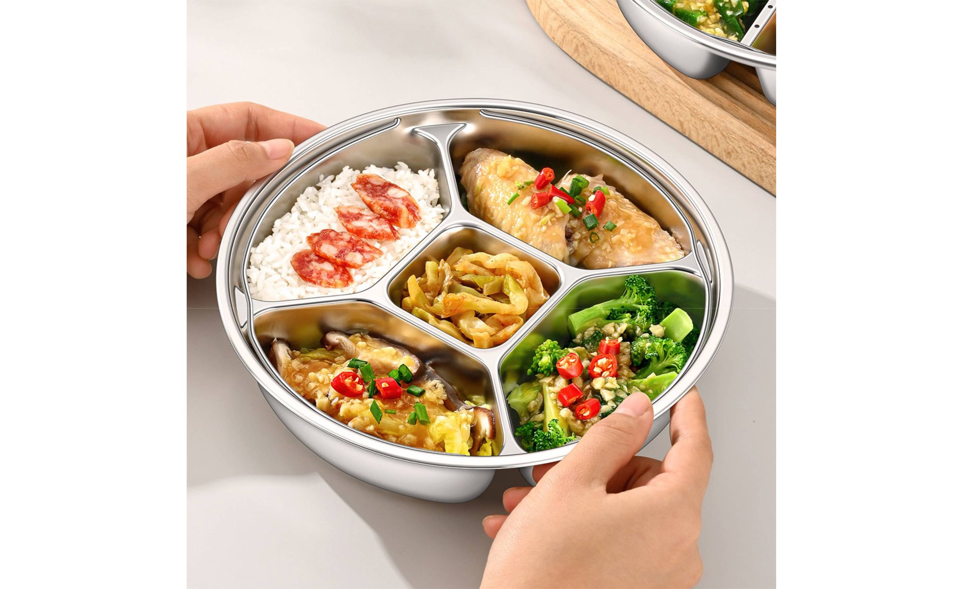 Divided Steamer Plate Prevents Flavor Mixing Round Portion Control Plate