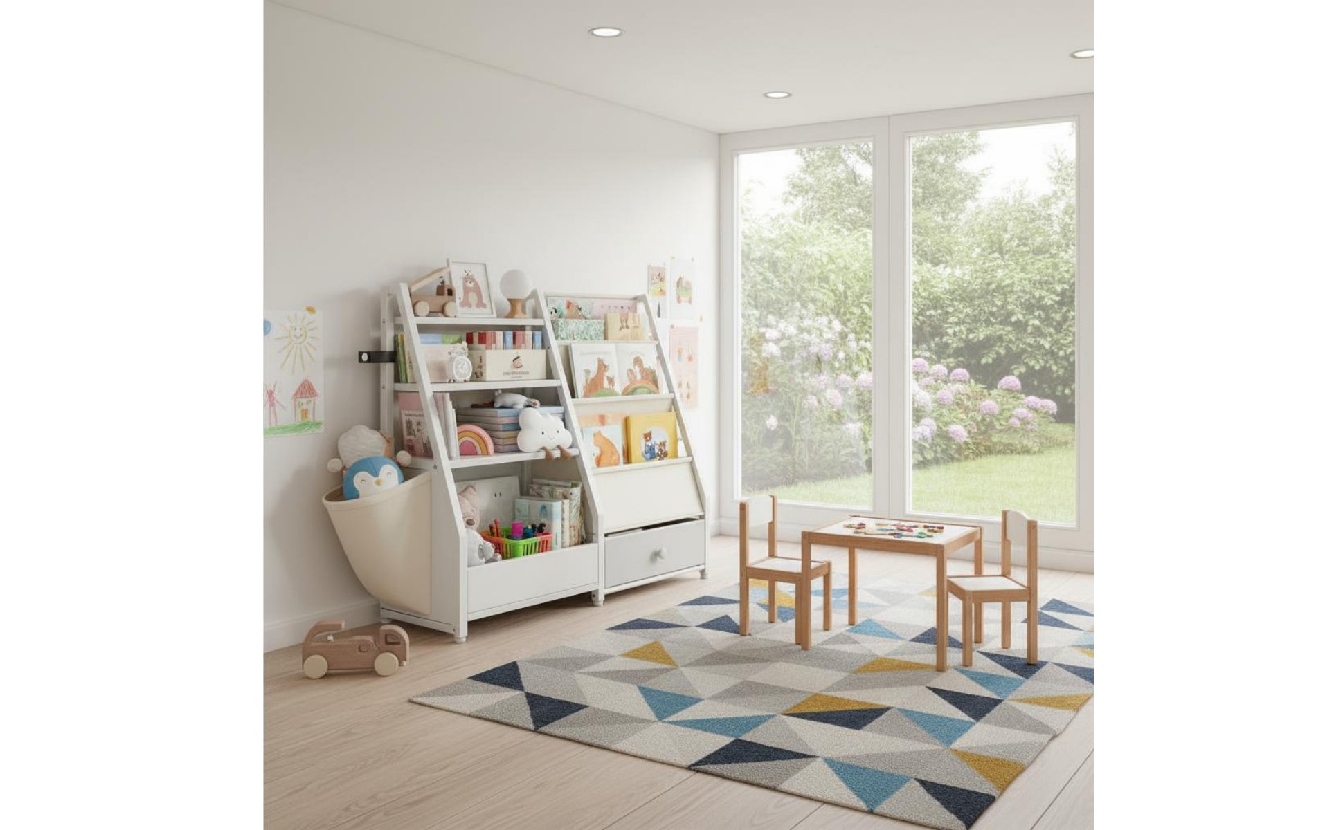 Kinderbücherregal mit Spielzeugaufbewahrung freistehend für Wohnzimmer, Kinder