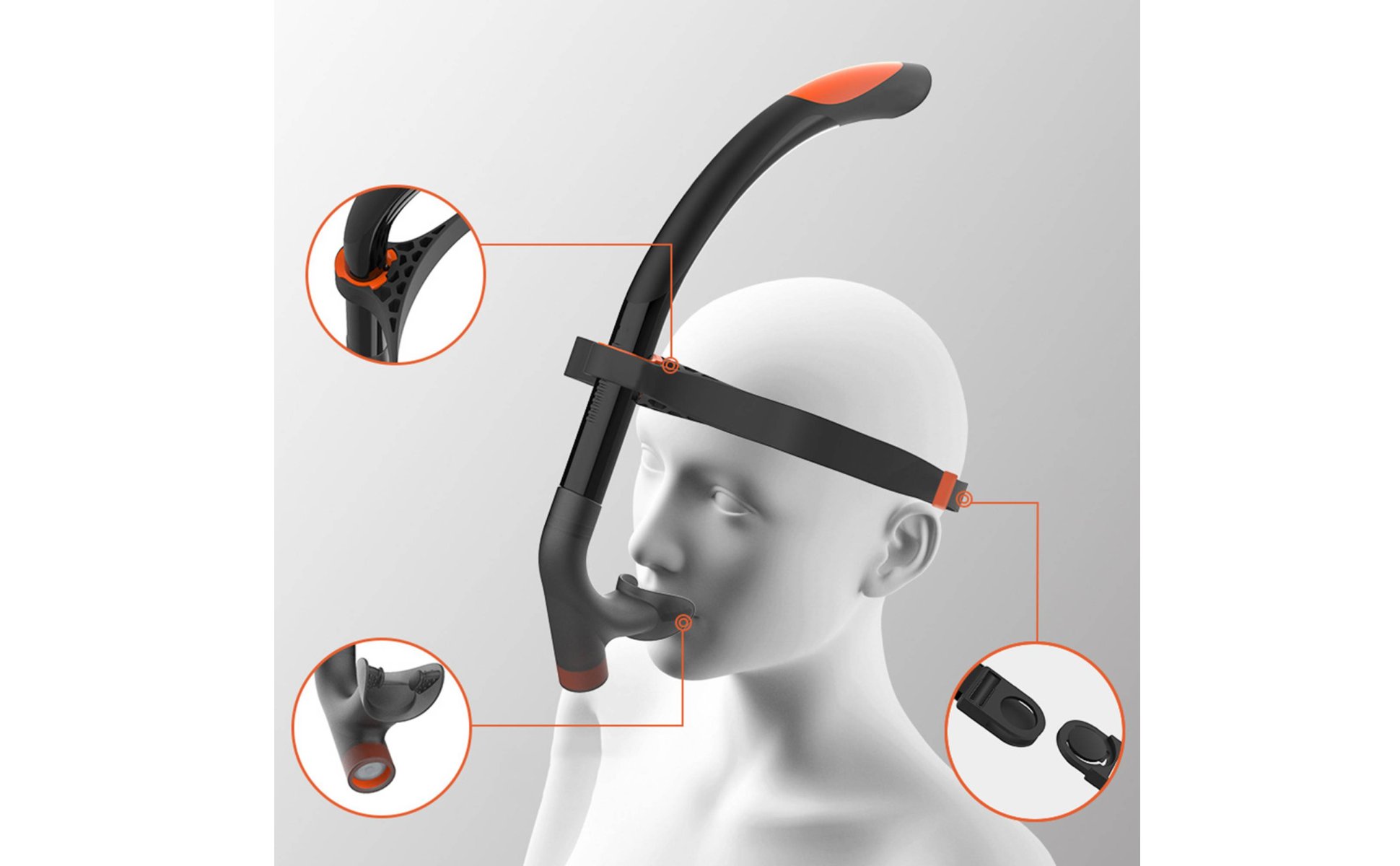 Swim Training Snorkel Silicone Mouthpiece Front Swim Snorkel Single-Way Purge