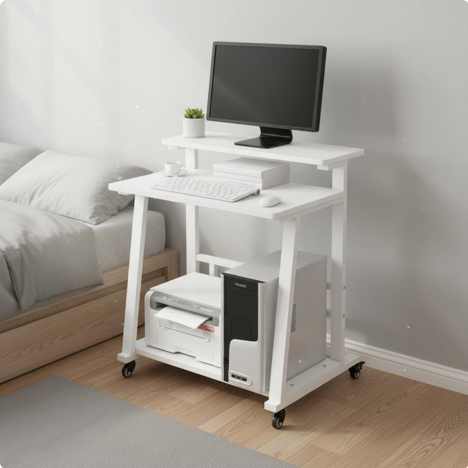 Rolling Bedside Desk Modern Minimalist Design Mobile Computer Desk Space Saving