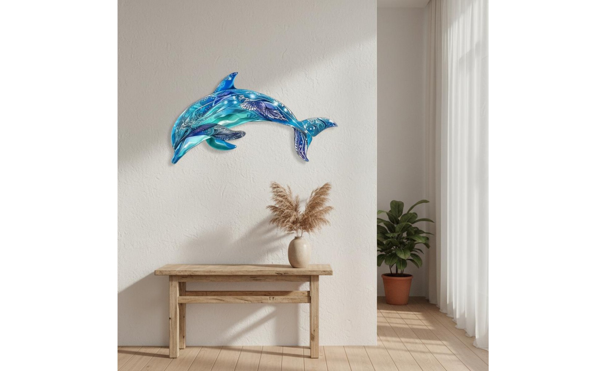 Metal Dolphin Wall Art Vivid Colors Metal Dolphin Art Wrought Iron for Bathroom