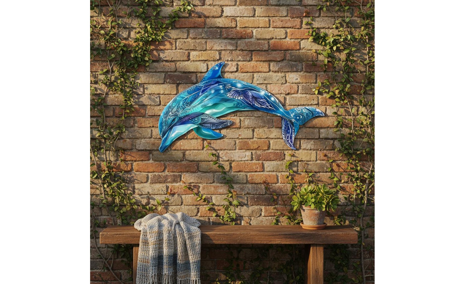 Metal Dolphin Wall Art Vivid Colors Metal Dolphin Art Wrought Iron for Bathroom